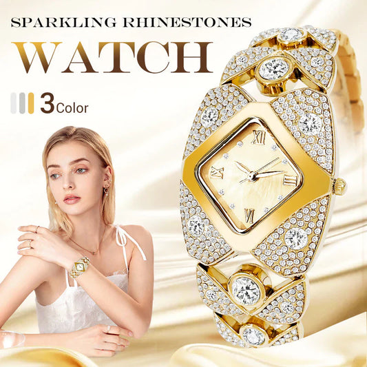 💜Kvinnors retro kvarts klocka med gnistrande strass💜