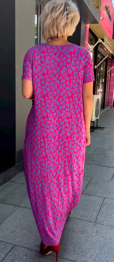 🔥50% OFF🔥Diamond Neck Pink Purple Floral Print Dress