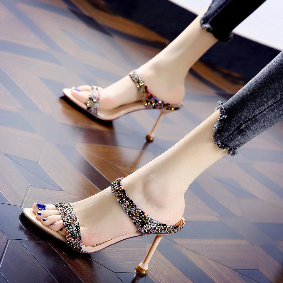 Crystal Diamond Peep Toe Stiletto Sandals