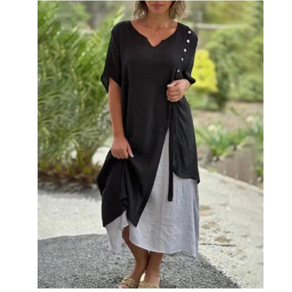 💕Short Sleeve False Two-Piece Asymmetric Dress