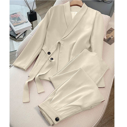 Women's Unique Asymmetrical Belt Suit