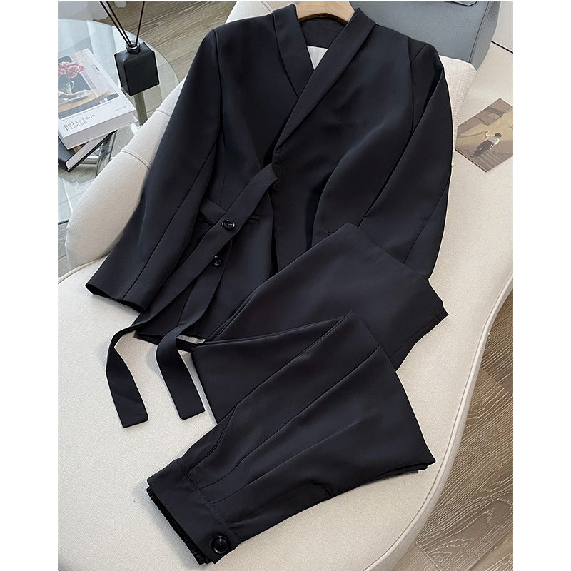 Women's Unique Asymmetrical Belt Suit