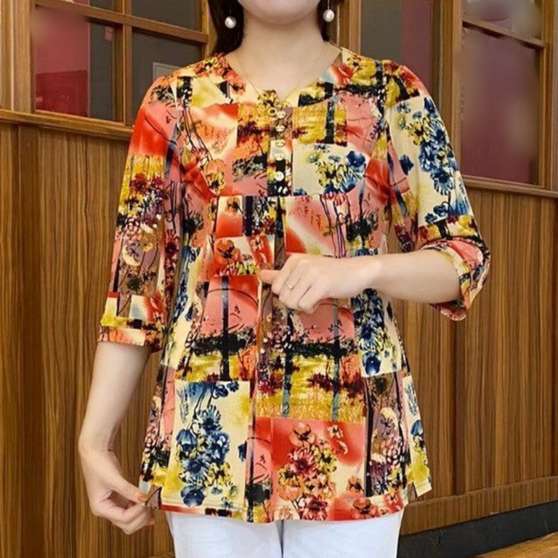 Women's Fashion Floral 7/10 Sleeve Loose T-Shirt（50% OFF）