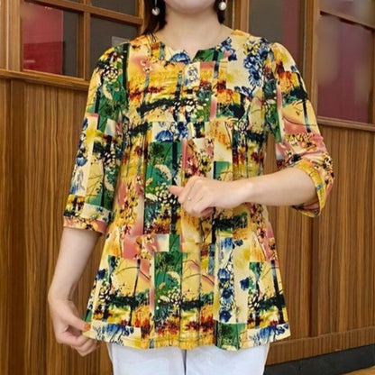 Women's Fashion Floral 7/10 Sleeve Loose T-Shirt（50% OFF）