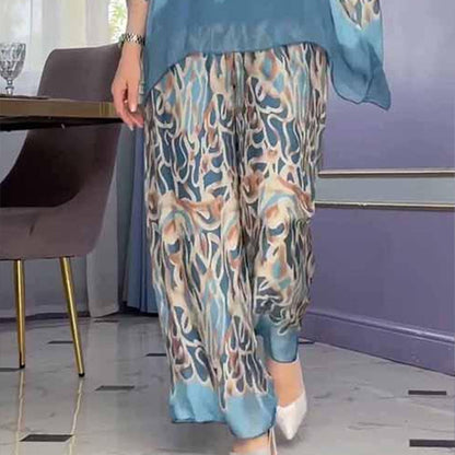 🦋50% off🩵 Printed top and wide-leg trousers set