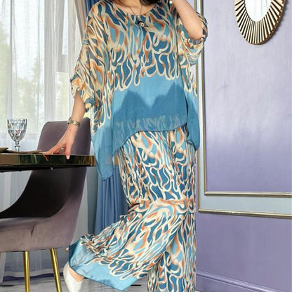 🦋50% off🩵 Printed top and wide-leg trousers set