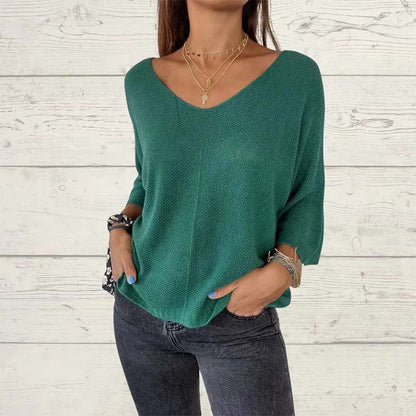 🌸Hot Sale 56% off🌸Women's Batwing Sleeve Solid Color V-Neck Knit Top