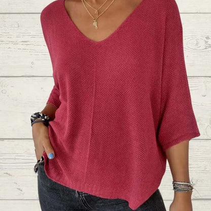 🌸Hot Sale 56% off🌸Women's Batwing Sleeve Solid Color V-Neck Knit Top