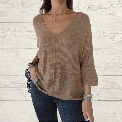 🌸Hot Sale 56% off🌸Women's Batwing Sleeve Solid Color V-Neck Knit Top