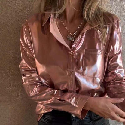 🍂Fall Specials 49% OFF🍂Women's Shimmer Metallic Leather Button-Up Shirt