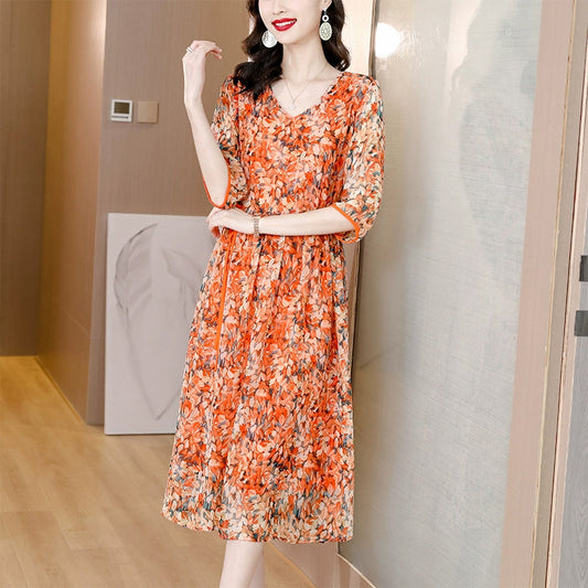 Half-sleeved Floral Dress