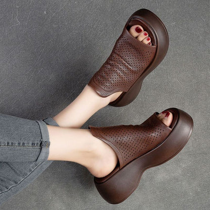 Women’s Breathable Hollow-Out Leather Slippers