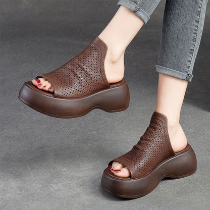 Women’s Breathable Hollow-Out Leather Slippers