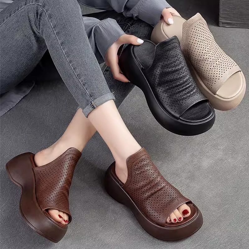 Women’s Breathable Hollow-Out Leather Slippers