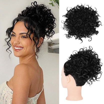 Elastic Drawstring Loose Short Curly Bun