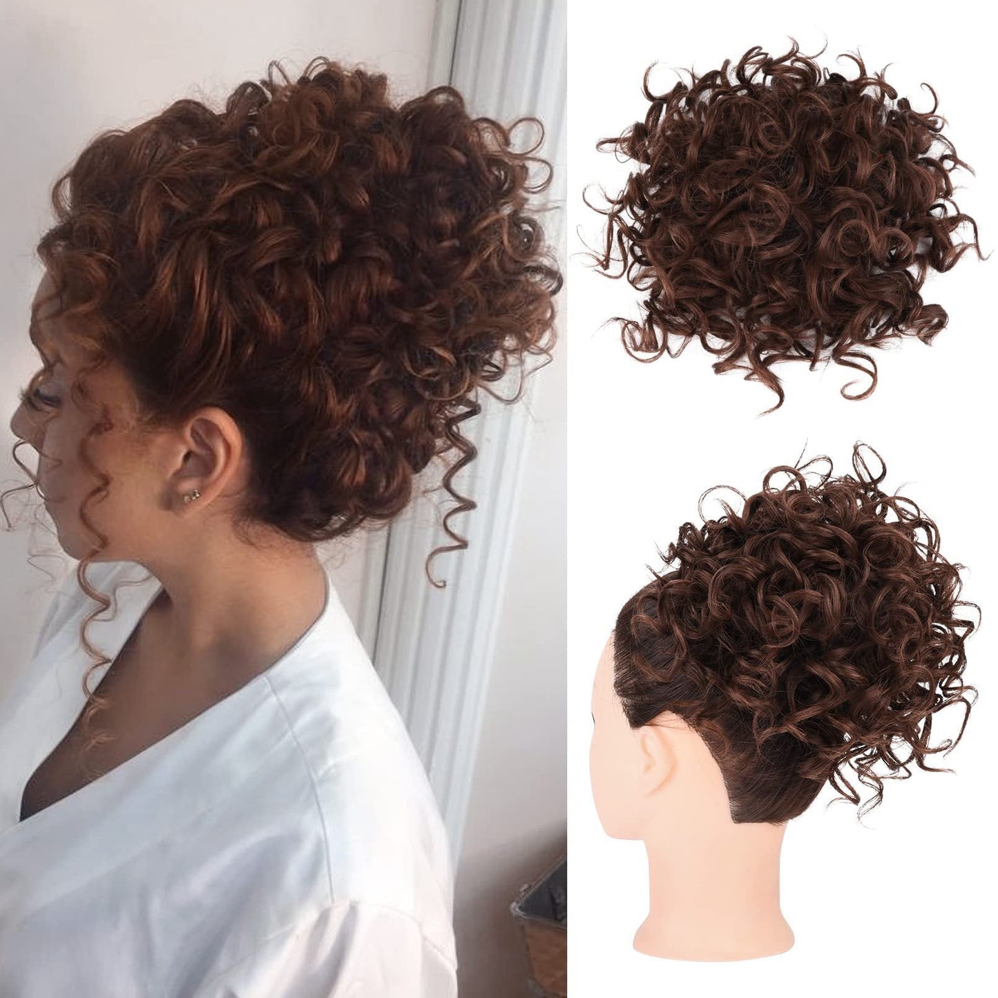 Elastic Drawstring Loose Short Curly Bun