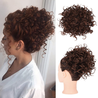 Elastic Drawstring Loose Short Curly Bun