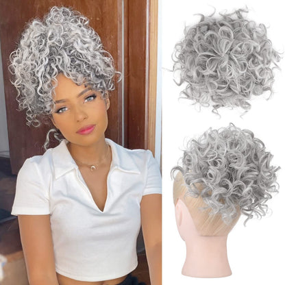 Elastic Drawstring Loose Short Curly Bun