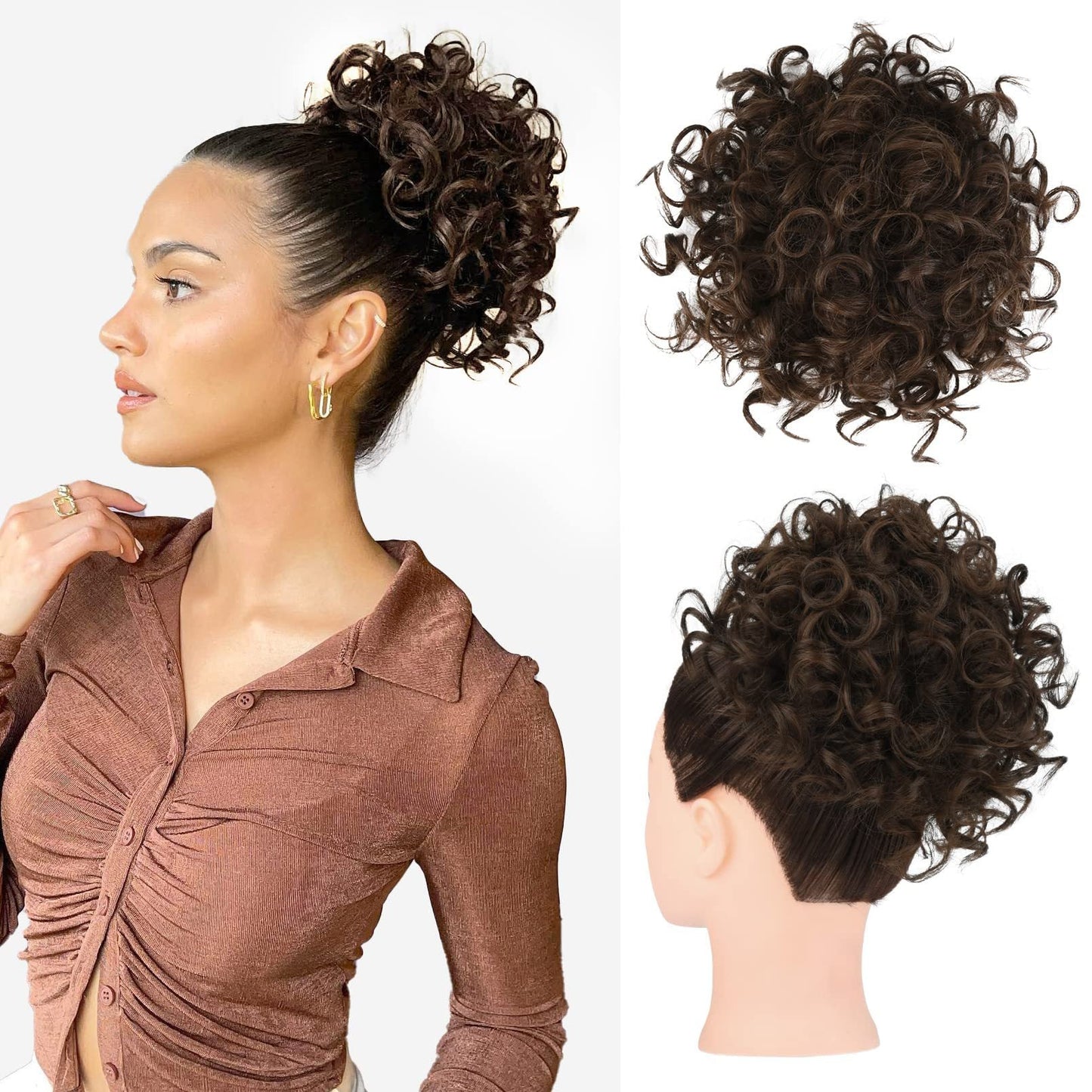 Elastic Drawstring Loose Short Curly Bun