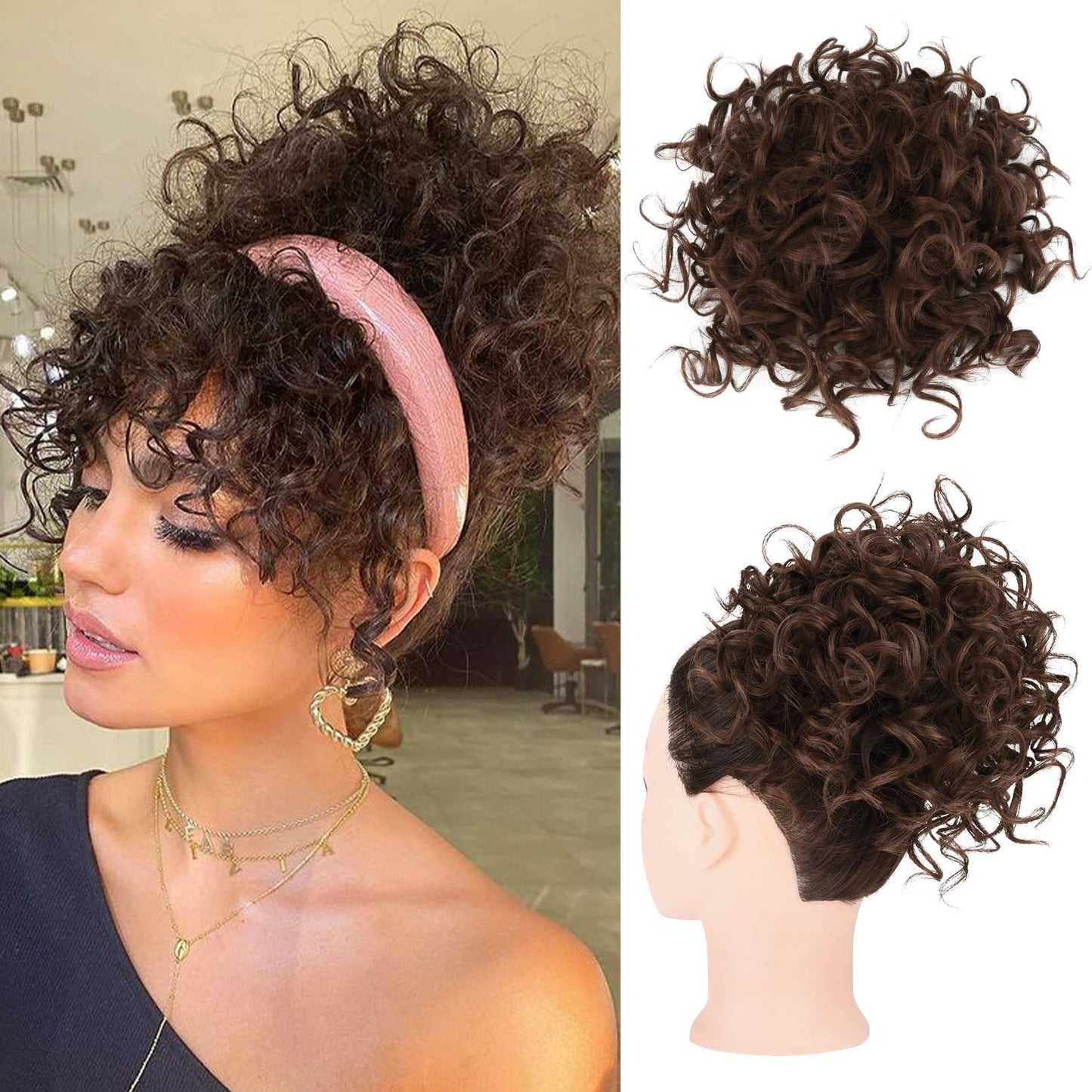 Elastic Drawstring Loose Short Curly Bun