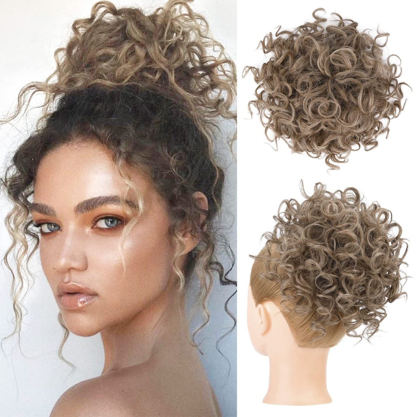 Elastic Drawstring Loose Short Curly Bun