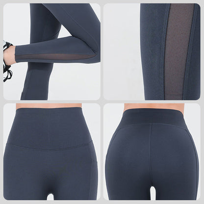 Women's Mesh High Waist Leggings with Side Pocket - Tummy Control & Butt Lifting