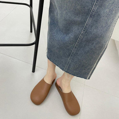 Women's Retro Flat Heel Soft Leather Casual Slippers