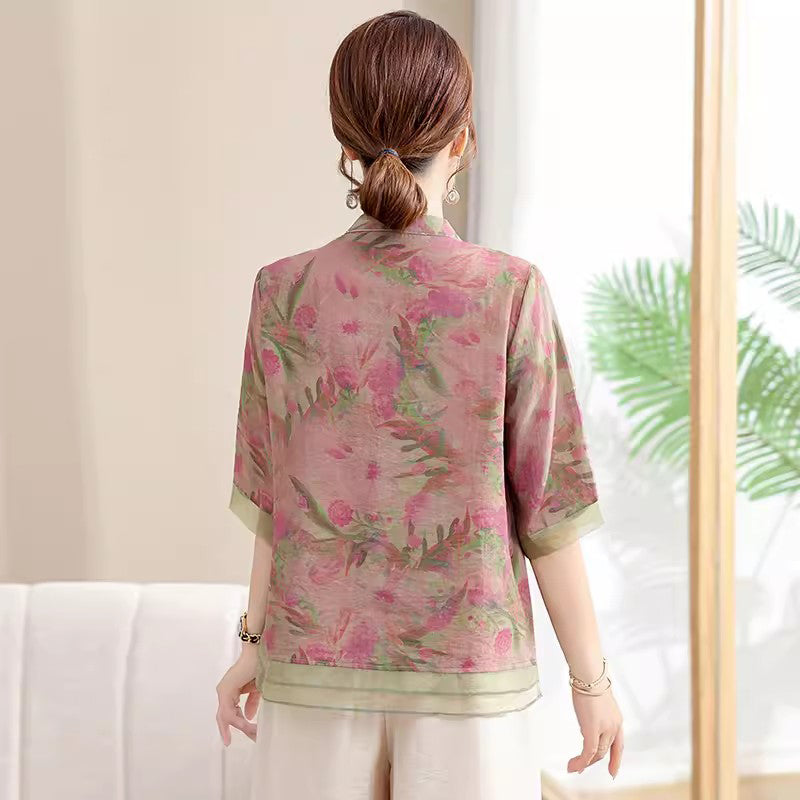 Women’s Summer Breathable Floral Short Sleeve & Pants Suit