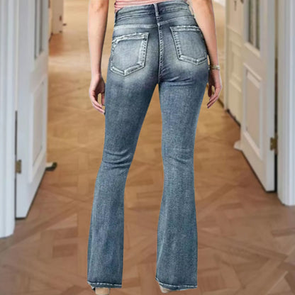 Vintage Side Buttons Mid-rise Bell Bottom Jeans