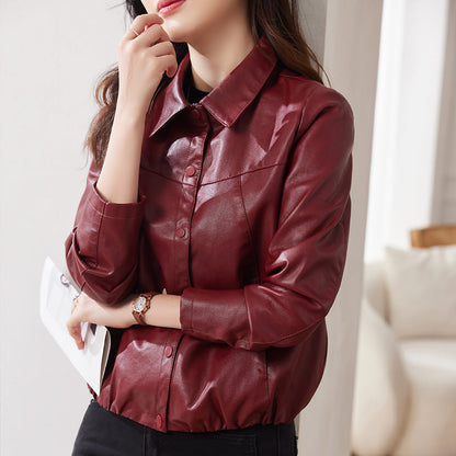 Women's shirt short leather jacket