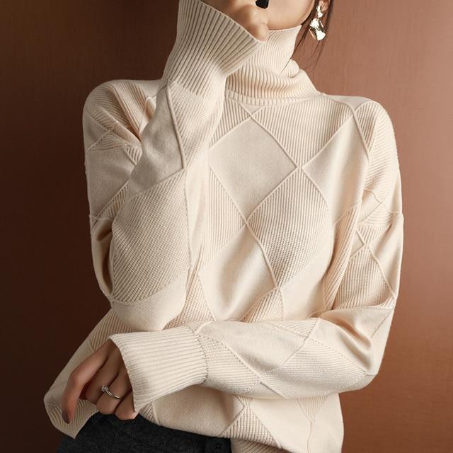 Loose Cashmere Turtleneck Sweater Cardigan