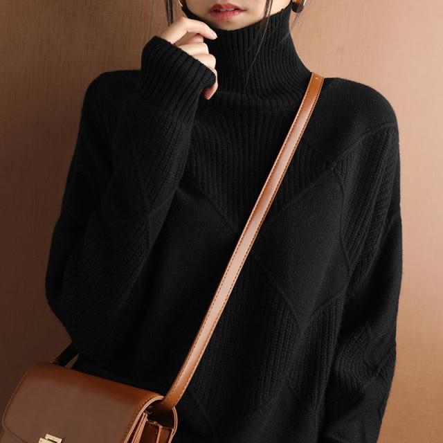 Loose Cashmere Turtleneck Sweater Cardigan