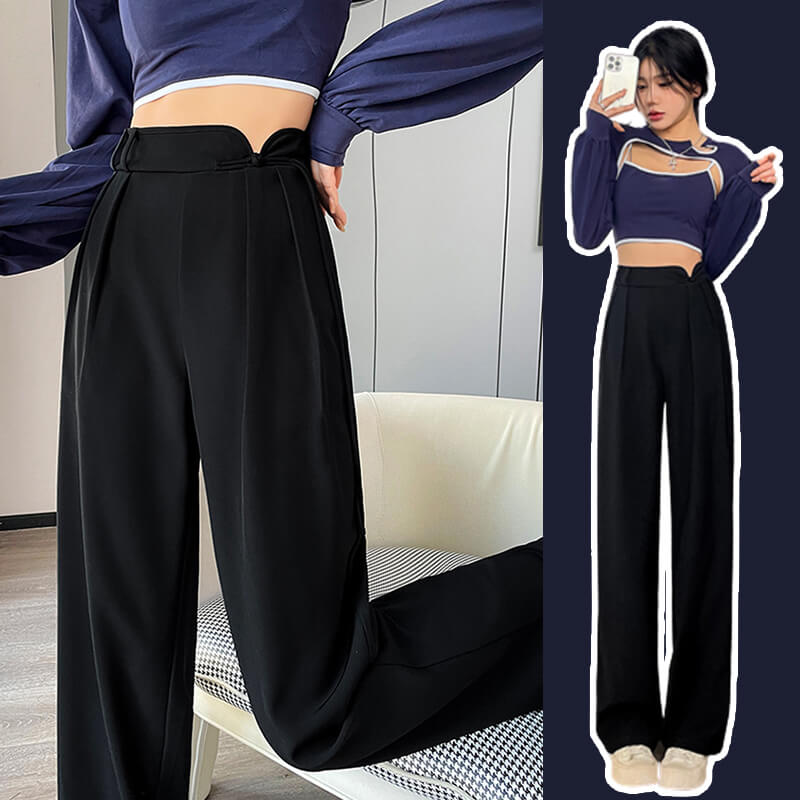 High drape trendy straight wide leg trousers