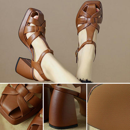 All Inclusive Leather Block Heel Sandal