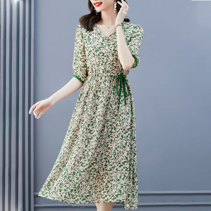 Women's Floral Drawstring Waist Dress（50% OFF）