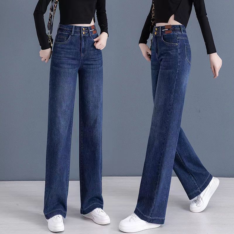 High Waisted Double Breasted Straight Wide-Leg Jeans（50% OFF）