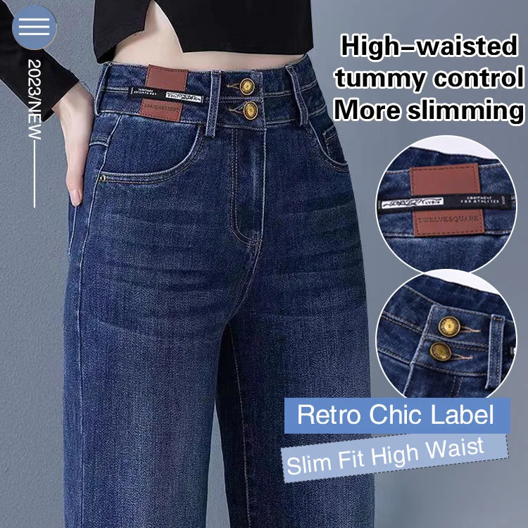 High Waisted Double Breasted Straight Wide-Leg Jeans（50% OFF）