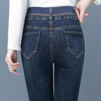 [Women’s Gift] Women's Elastic Waist Stretch Slim Fit Flare Jeans