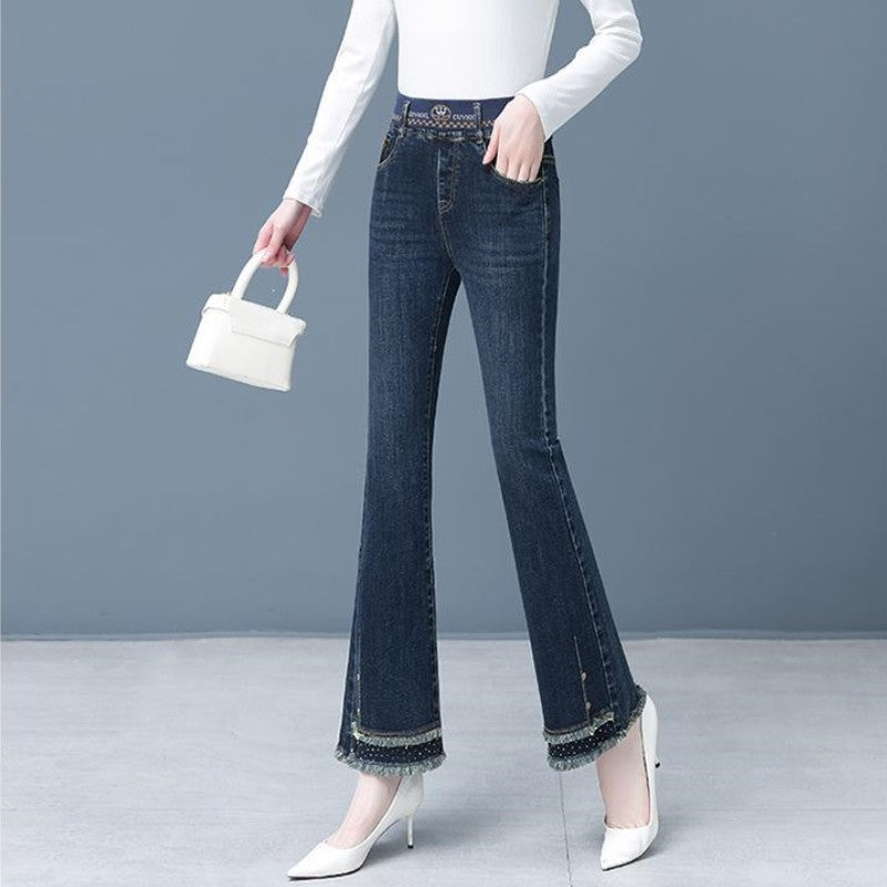 [Women’s Gift] Women's Elastic Waist Stretch Slim Fit Flare Jeans