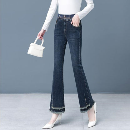 [Women’s Gift] Women's Elastic Waist Stretch Slim Fit Flare Jeans