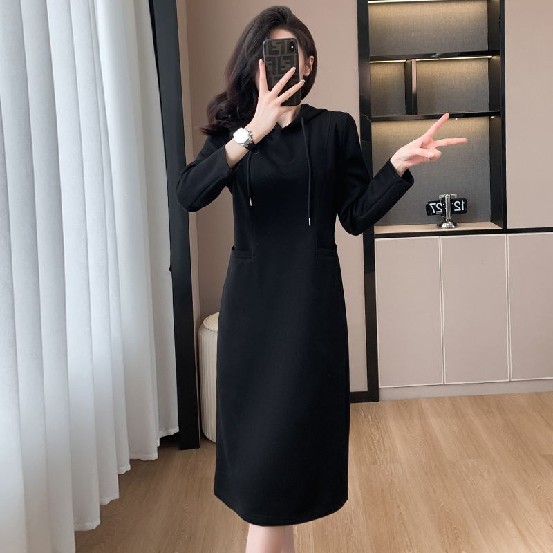 [Gift For Women] Women's Long Sleeve Hooded Pockets Sweatshirt Dress