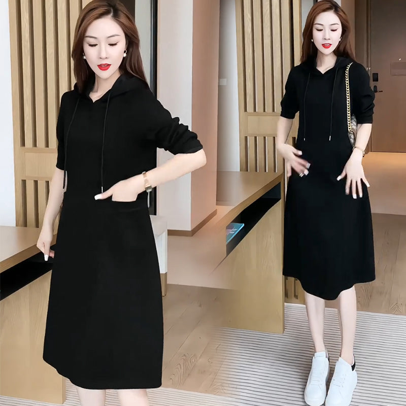 [Gift For Women] Women's Long Sleeve Hooded Pockets Sweatshirt Dress