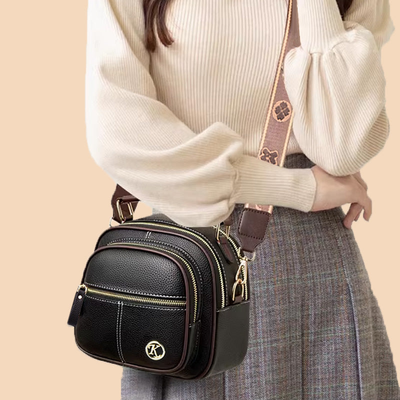 [Best Gift for Her] Classic Multifunctional Compartments Adjustable Wide Shoulder Strap PU Leather Crossbody Bag