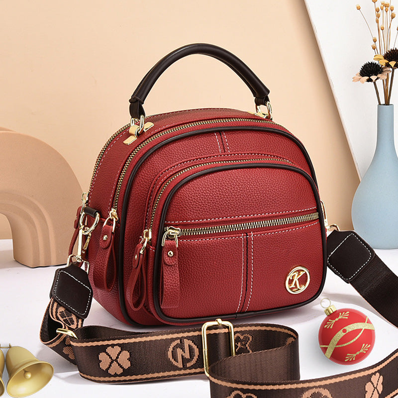 [Best Gift for Her] Classic Multifunctional Compartments Adjustable Wide Shoulder Strap PU Leather Crossbody Bag