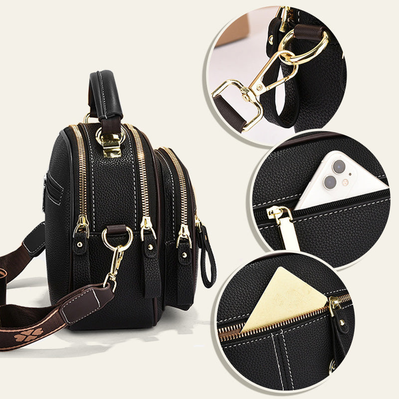 🔥Last Day Sale 49%🔥Classic Multifunctional Compartments Adjustable Wide Shoulder Strap Leather Crossbody Bag