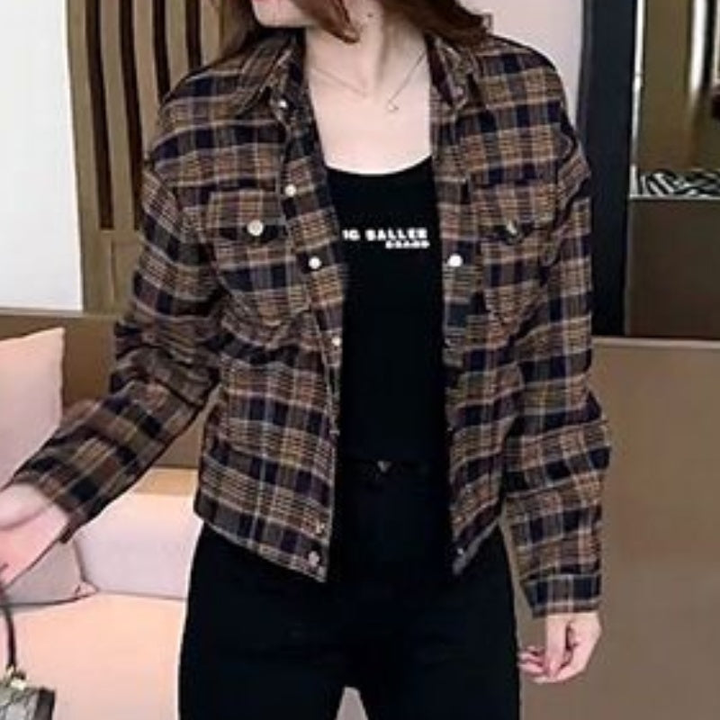 Women's Retro Plaid Shirt Jacket