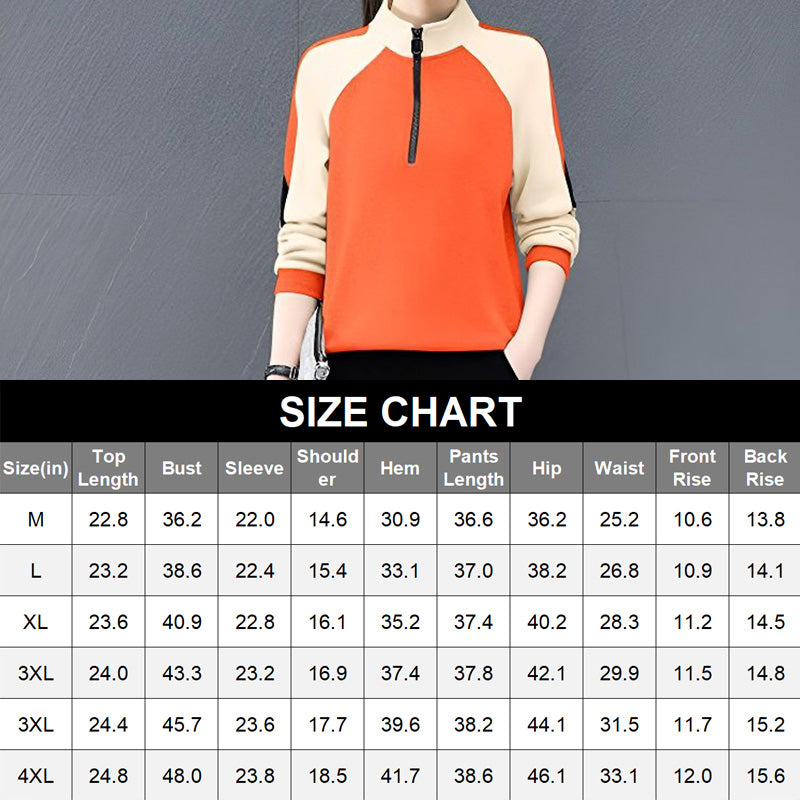 Women's Contrast Color Stand Collar Sweatshirt 2 Pieces Set