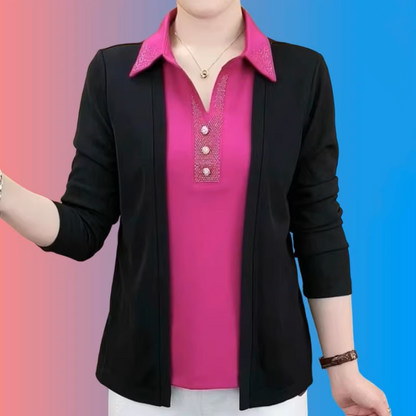 2-in-1 Sparkling Lapel Top for Middle-Aged Women