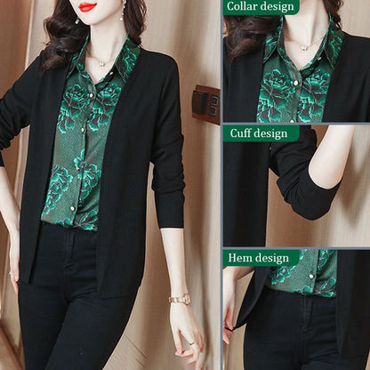 Printed Splicing Fake 2-piece Shirt for Women