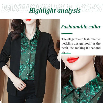 Printed Splicing Fake 2-piece Shirt for Women